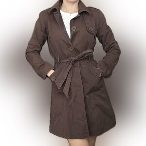 100% cotton brown coat - bought in Europe - belted size Small
